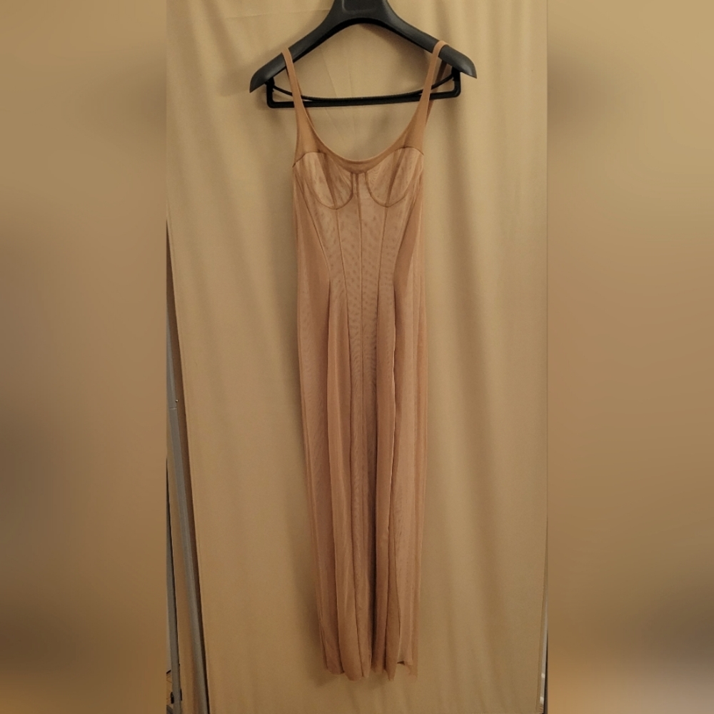 KATHRYN BOWEN-Beige Bustier Tank Midi Dress